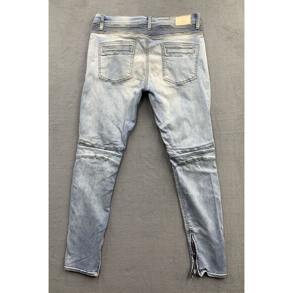 KDNK Denim Jeans 34x32 Light Blue Moto Destroyed Distressed Ankle Zip 11 4 14 11 - Picture 2 of 16